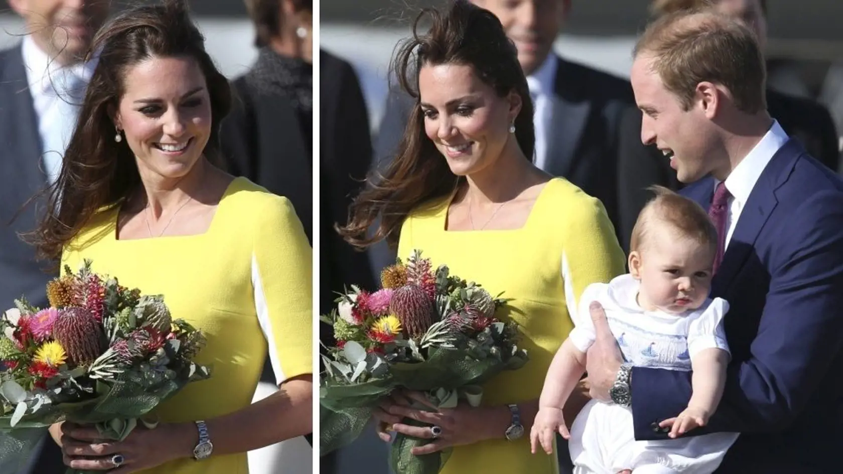 Kate, William a malý George pri príchode