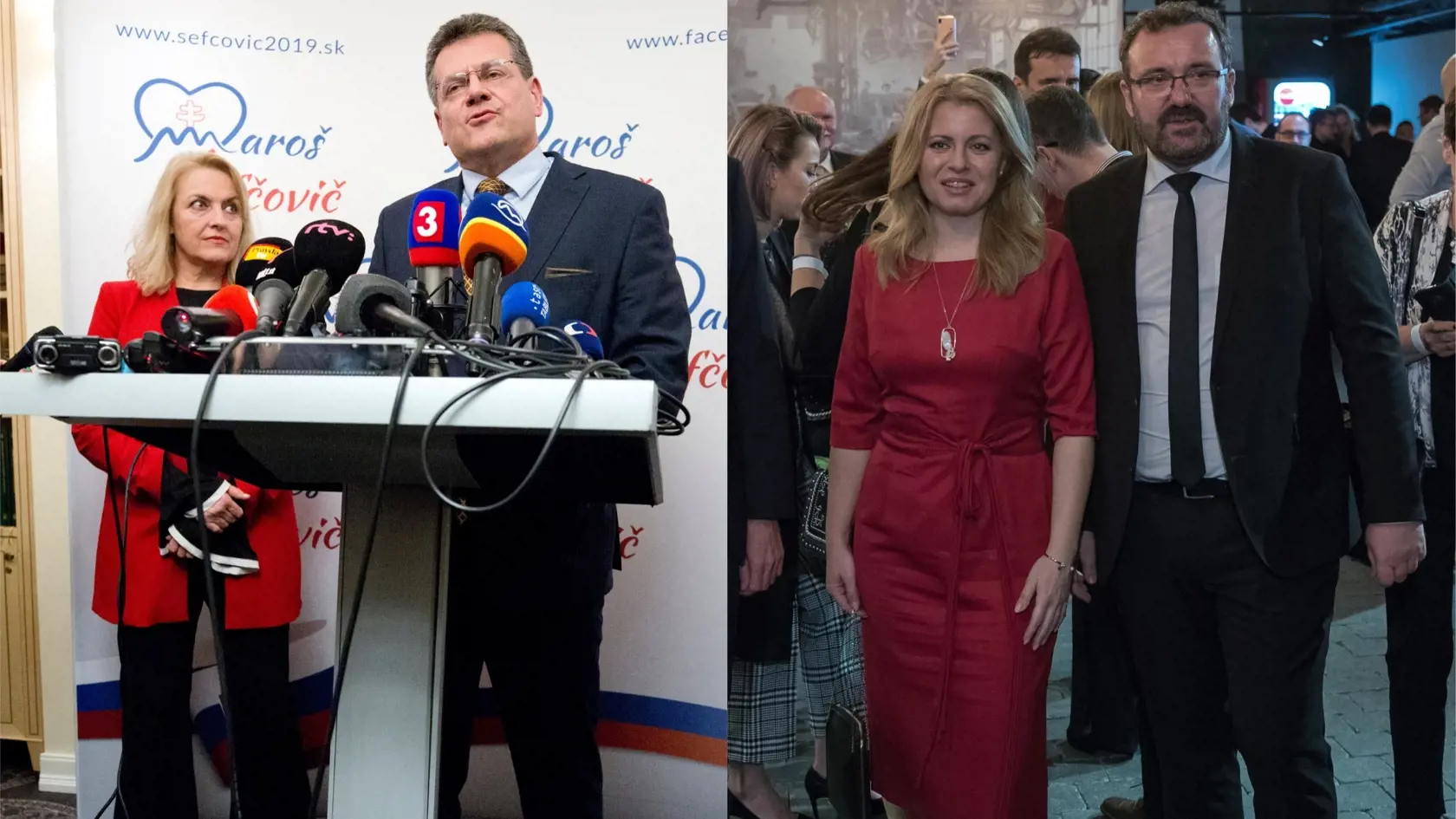 Maroš Šefčovič s manželkou Helenou a Zuzana Čaputová s partnerom Petrom Konečným.