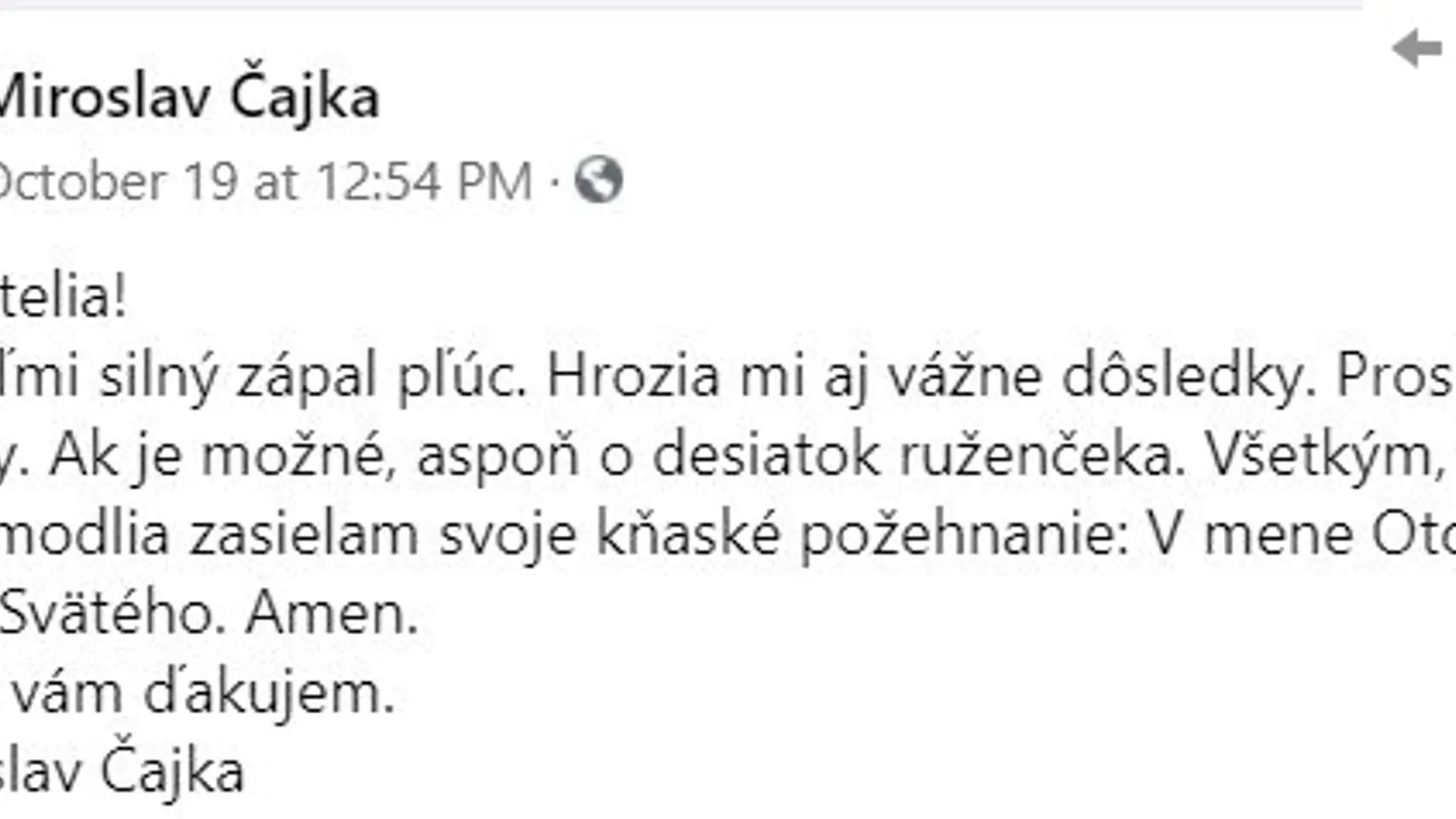 Zúfalá prosba kňaza Miroslava Čajku, ktorý zľahčoval covid a nakoniec sa ním nakazil a skončil na pľúcnej ventilácii.
