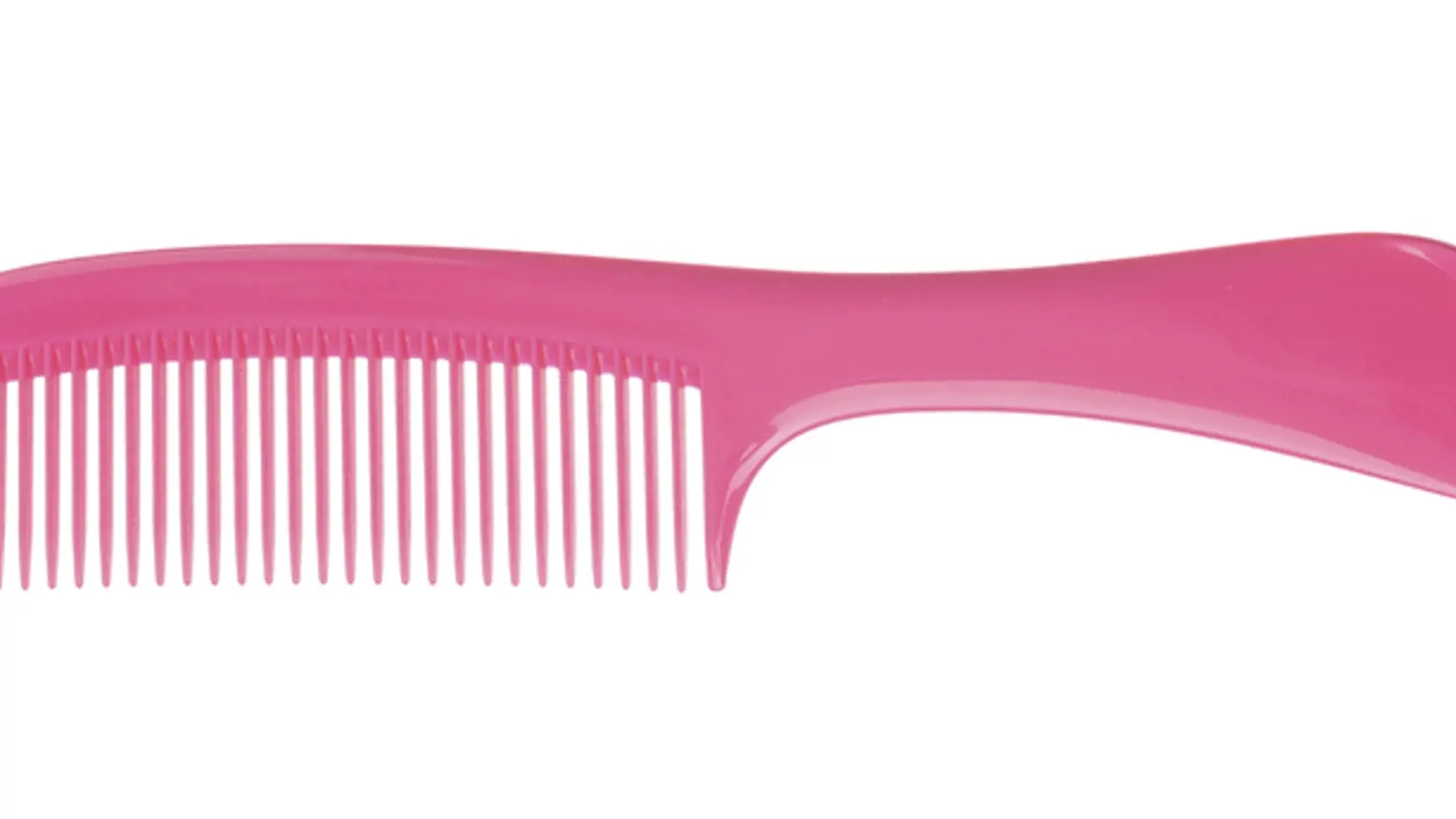 New pink hair comb isolated on white, top view