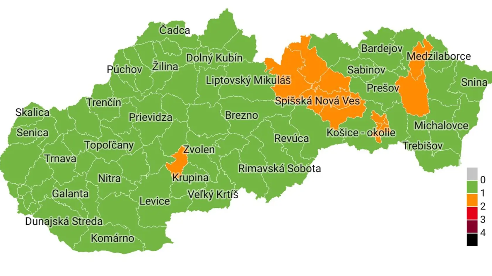 Od pondelka je 12 okresov v oranžovej farbe.