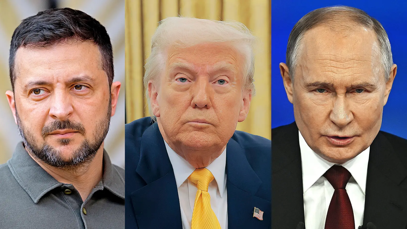 Volodymyr Zelenskyj, Donald Trump, Vladimir Putin