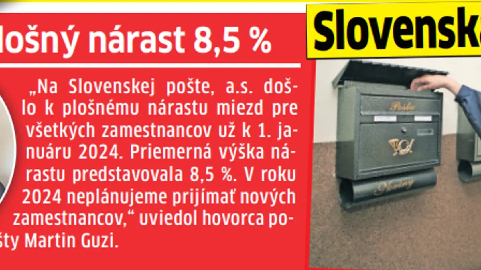 Slovenská pošta: Plošný nárast 8,5%