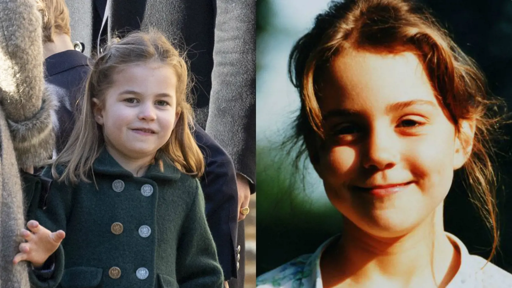 Vľavo 4-ročná princezná Charlotte a vpravo 5-ročná vojvodkyňa Kate.