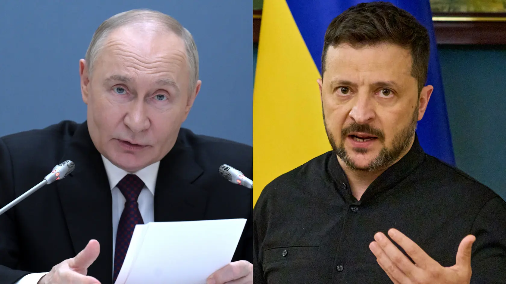Na snímke je ruský prezident Vladimir Putin a ukrajinský prezident Volodymyr Zelenskyj.