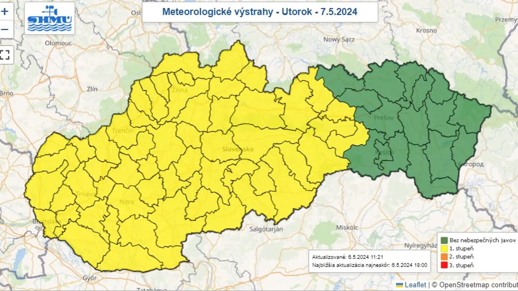 SHMÚ vydal výstrahy prvého stupňa pred búrkami aj na utorok.