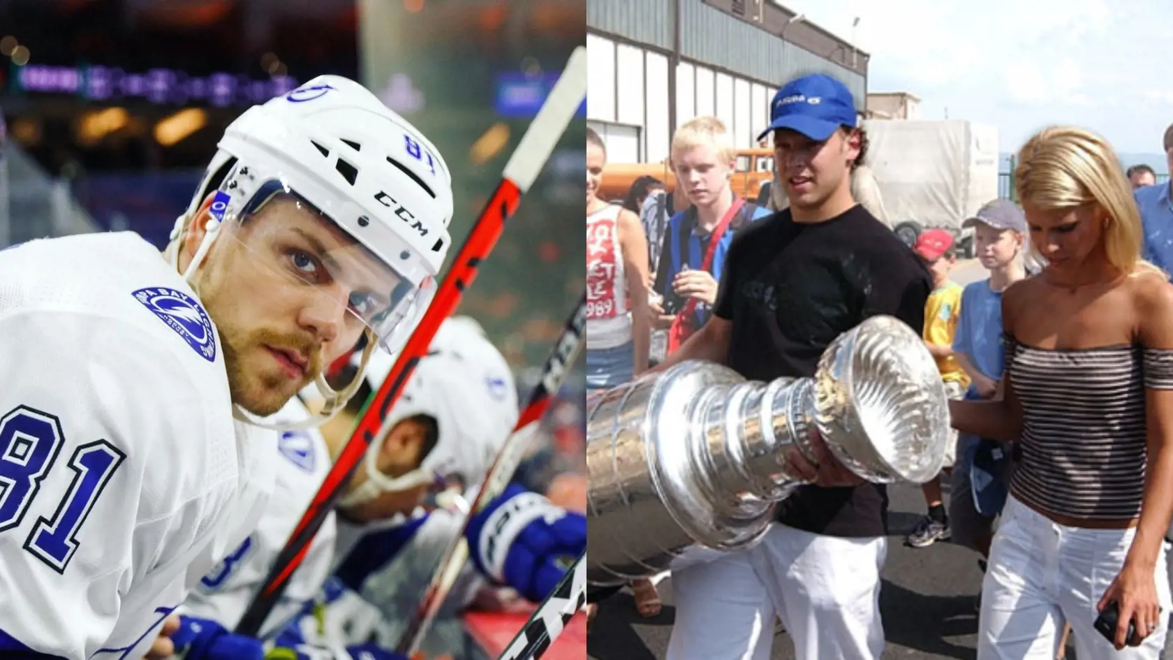 Kedy vypuknú oslavy Stanley Cupu v Košiciach? Vľavo Erik Černák na striedačke, vpravo oslava trofeje v podaní Jirku Biceka v roku 2003.