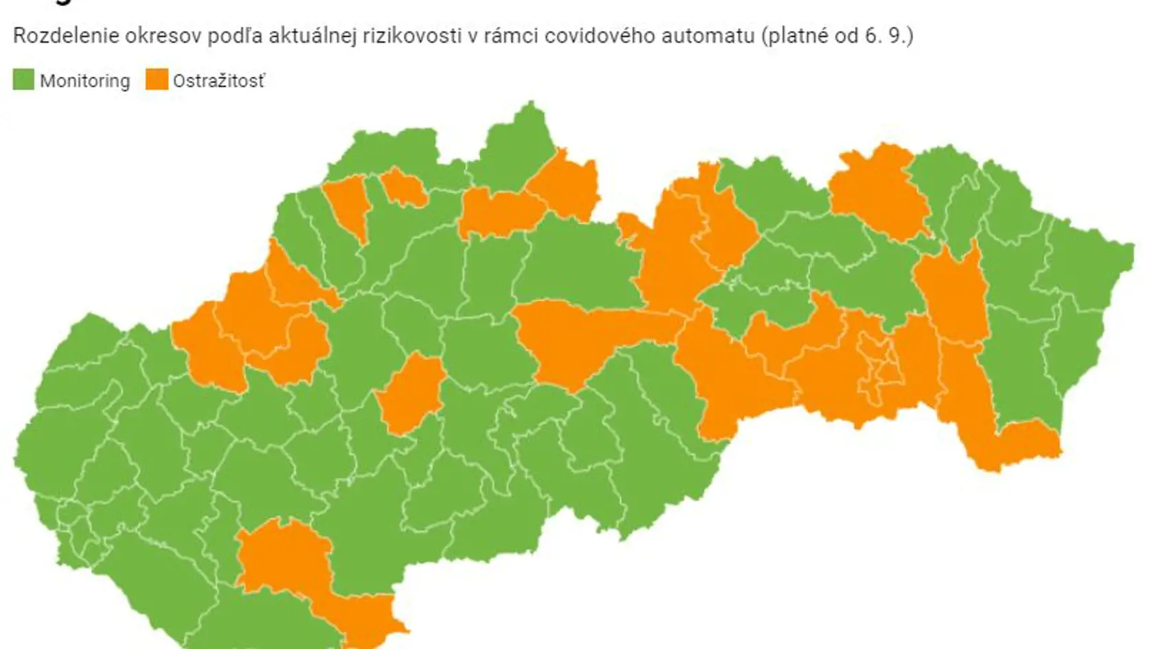 Najnovšie rozdelenie okresov, platné od nasledujúceho pondelka.