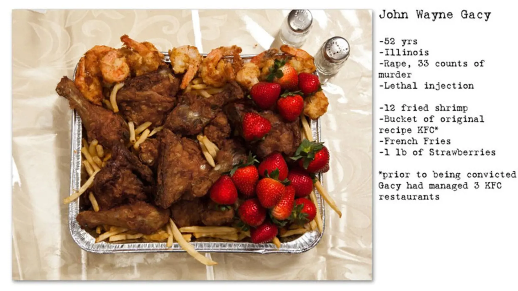 Posledná večera pre vraha odsúdeného na smrť, John Wayne Gacy.