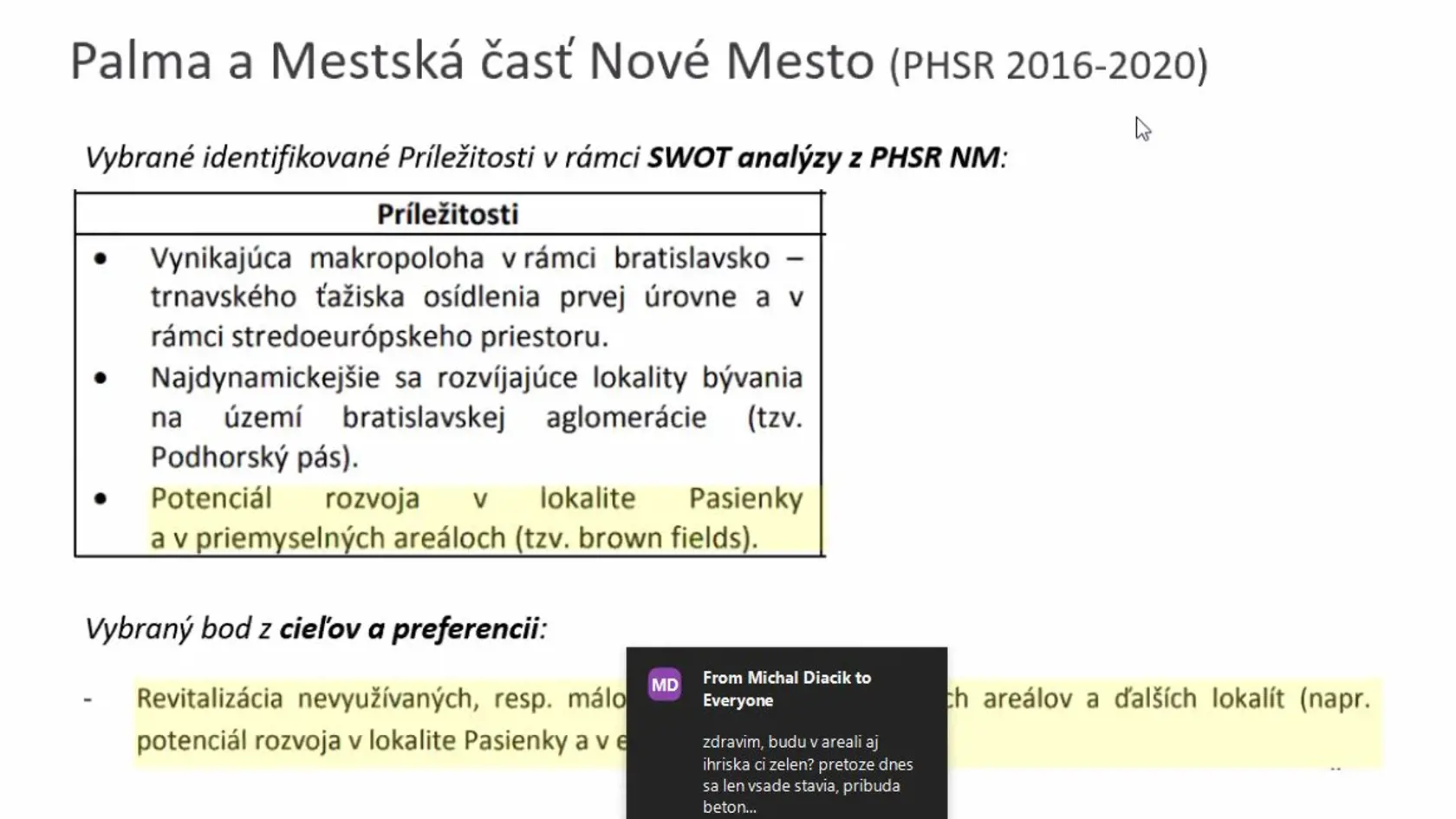 Takto Bratislavské Nové Mesto vo štvrtok online predstavilo svoje zámery s areálom Palmy a obyvatelia mohli klásť online otázky.