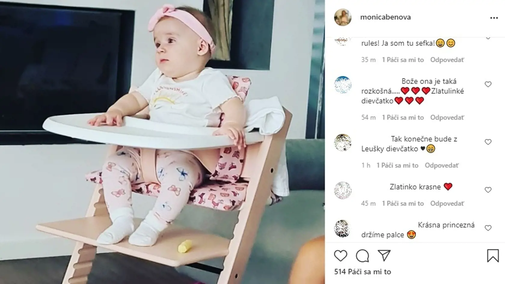 "Tak mi držte palce, lebo to asi bude trochu bolieť, ale ja to zvládnem s tatom," akoby odkazuje fanúšikom dcérka Beňovej.  Tie krásne dievčatko naplno podporujú a posielajú jej nádherne odkaz