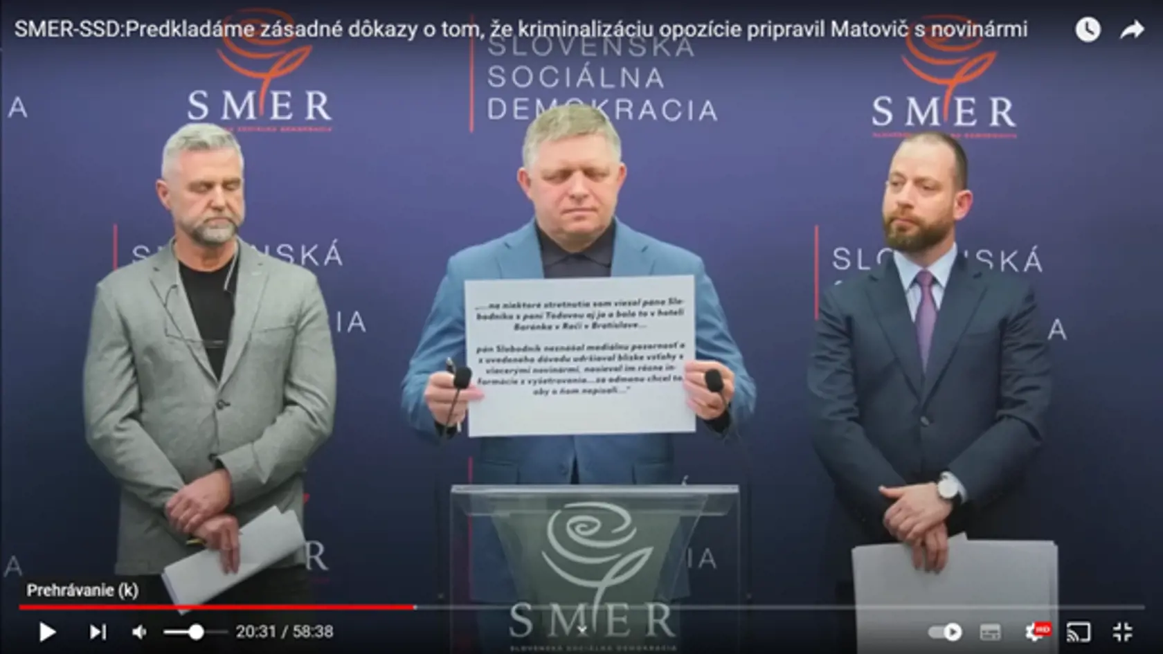 Robert Fico je presvedčený,že kriminalizáciu opozície pripravoval líder OĽaNO už pred voľbami 2020. Podieľať na tom sa mali podľa neho aj niektorí novinári, ktorým vysoký policajný funkcionár Bernard Slobodník mal sprístupňovať informácie zo živých vyšetrovacích spisov.