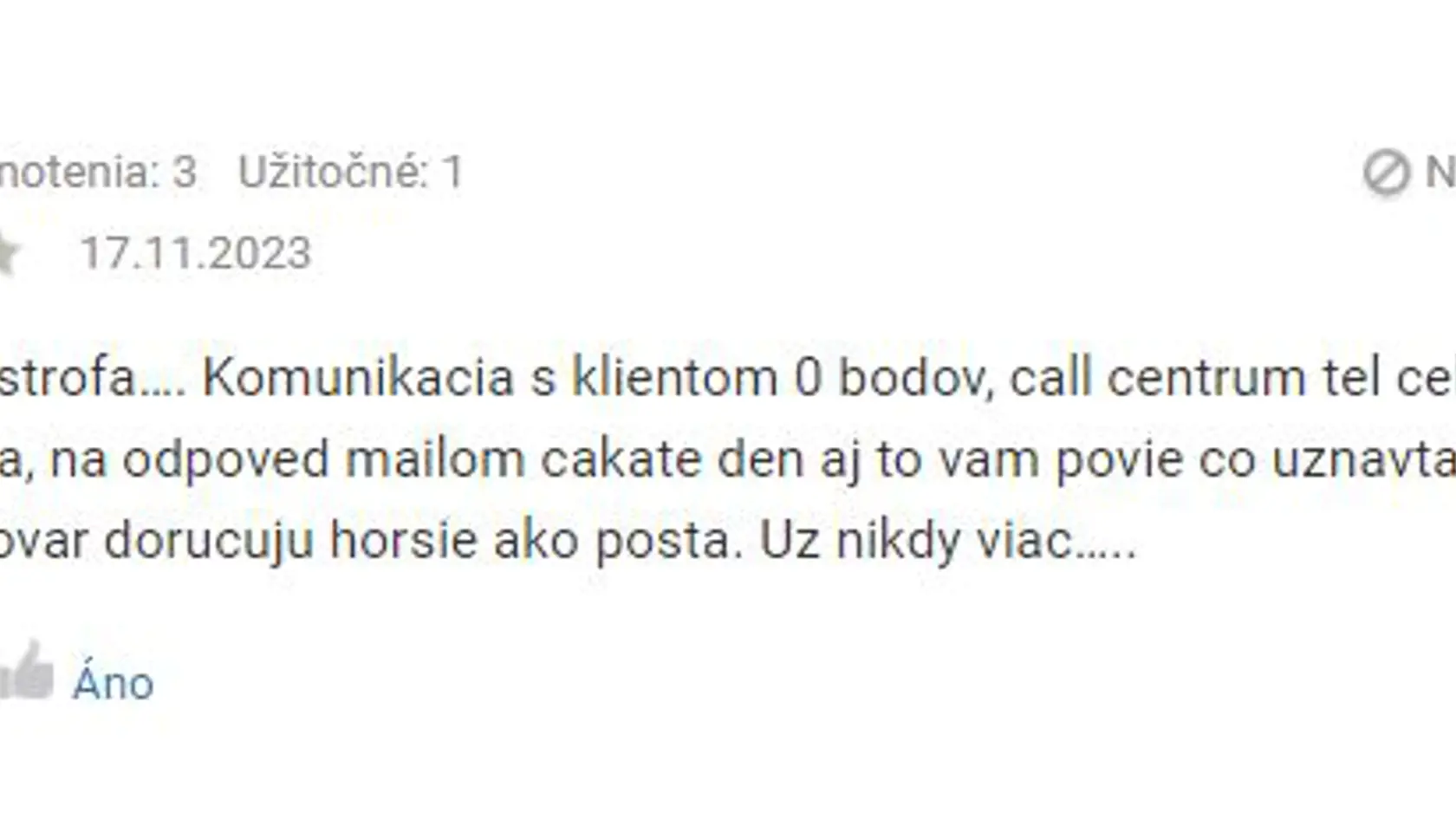 Negatívne recenzie zákazníkov s kuriérskou spoločnosťou.