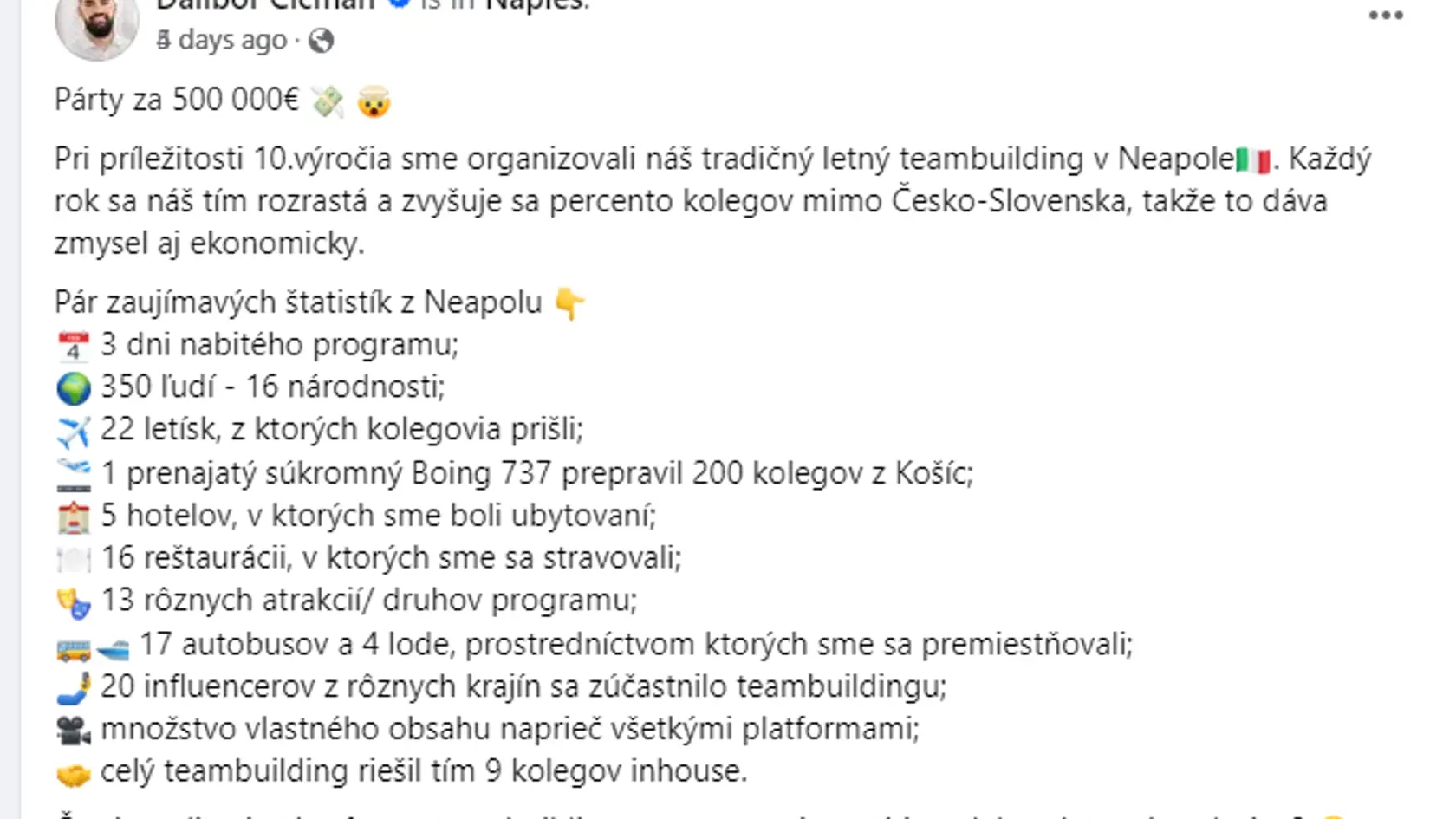 Spoločnosť Gym Beam zorganizovala teambuilding v Taliansku za 500 000 eur.