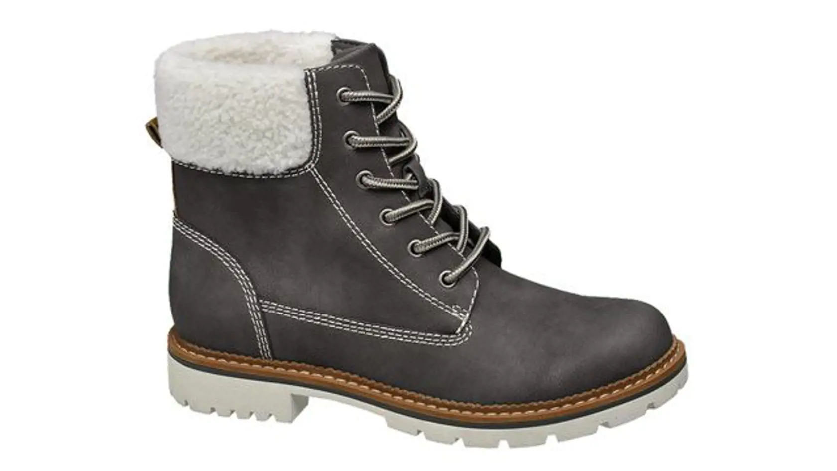 Sivá šnurovacia obuv s umelou kožušinou, Deichmann, 32,90 €