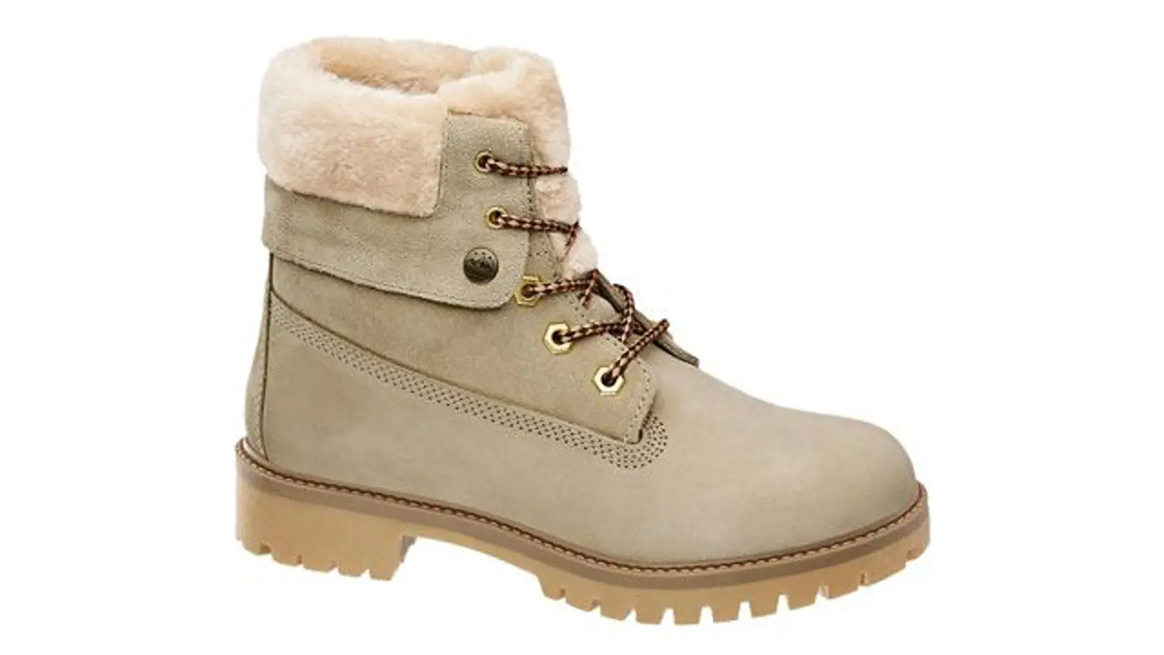 Béžová kožená šnurovacia obuv s umelou kožušinou, Deichmann, 59,90 €