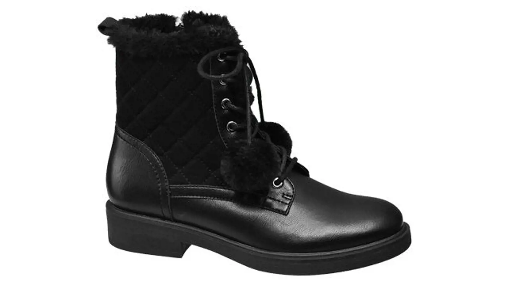 Čierna šnurovacia obuv s umelou kožušinou, Deichmann, 34,90 €