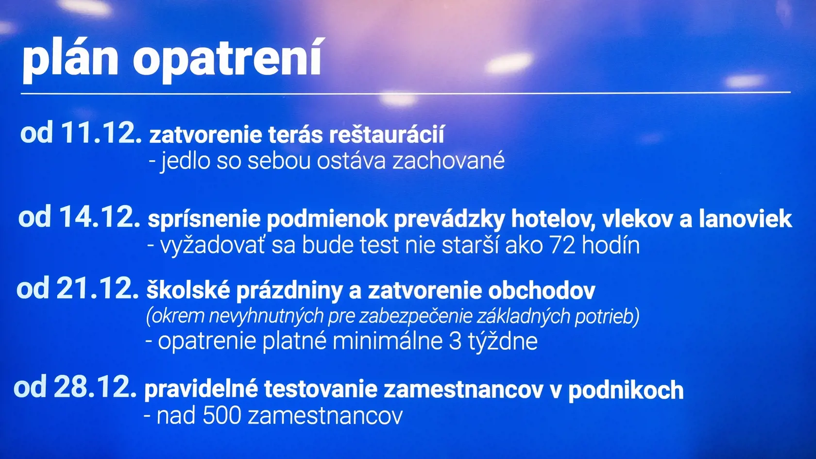 Na snímke plán opatrení počas tlačovej konferencie k protiepidemickým opatreniam v Bratislave 9. decembra 2020. FOTO TASR - Jaroslav Novák