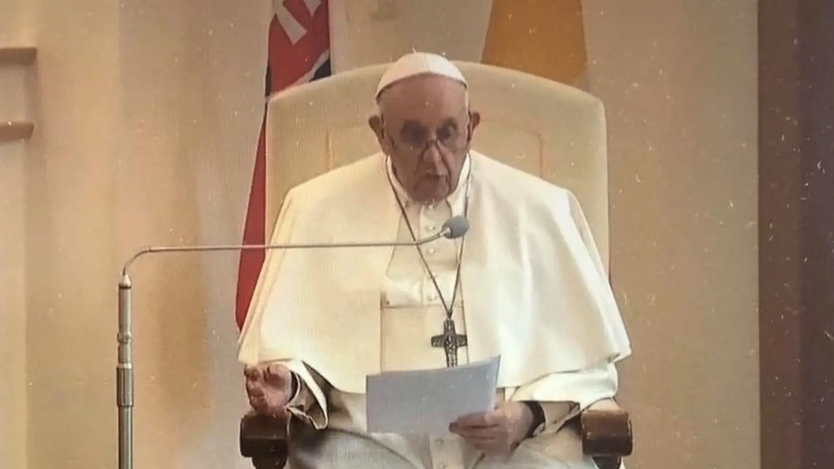Pápež František počas svojho príhovoru na Slovensku.