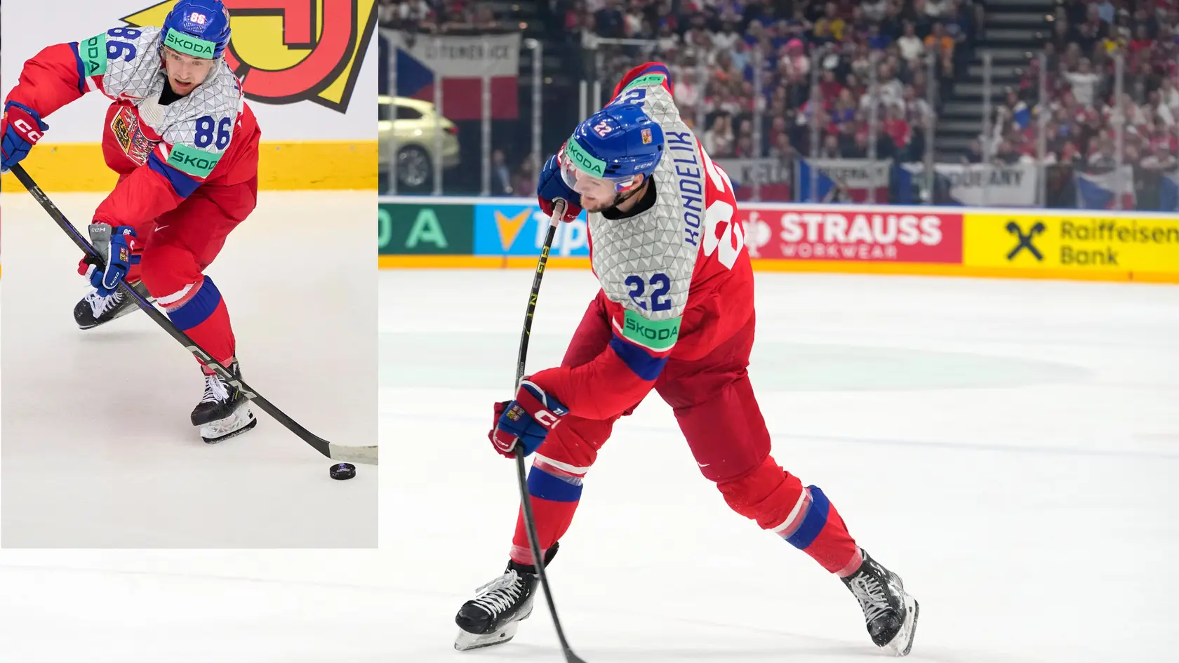 Vľavo Petr Kodýtek, najmenší hráč šampionátu, vpravo Jáchym Kondelík, druhý najvyšší hráč MS. Obaja sú z Česka.