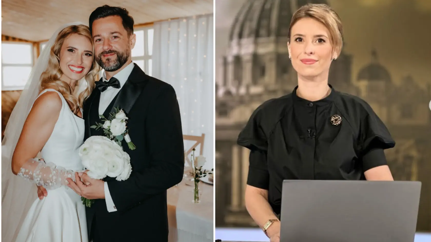Moderátorka TV JOJ Martina Trojak ( s manželom a v TV štúdiu)