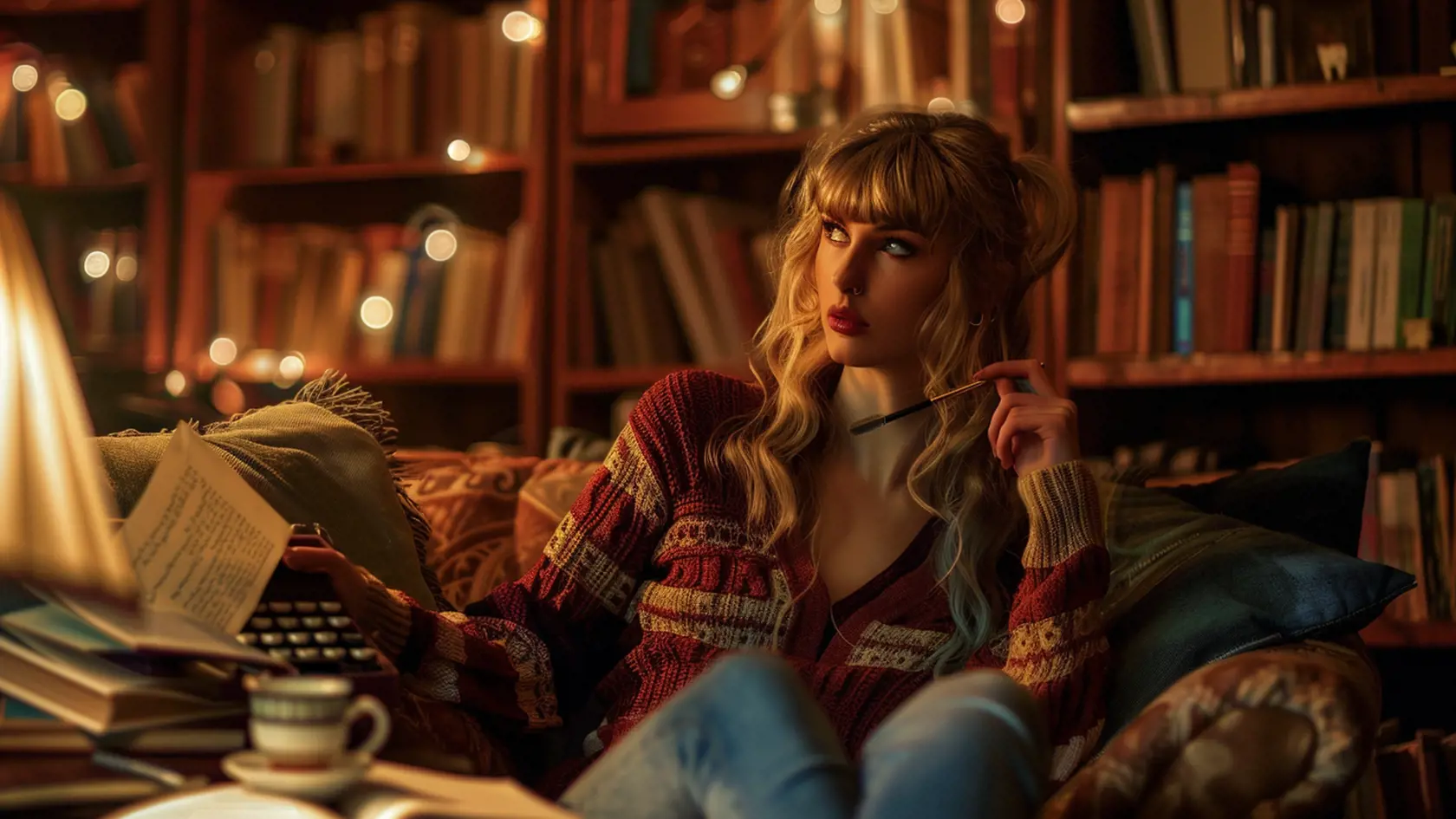 Taylor Swift píše romantické príbehy v útulnej knižnici plnej inšpirácie