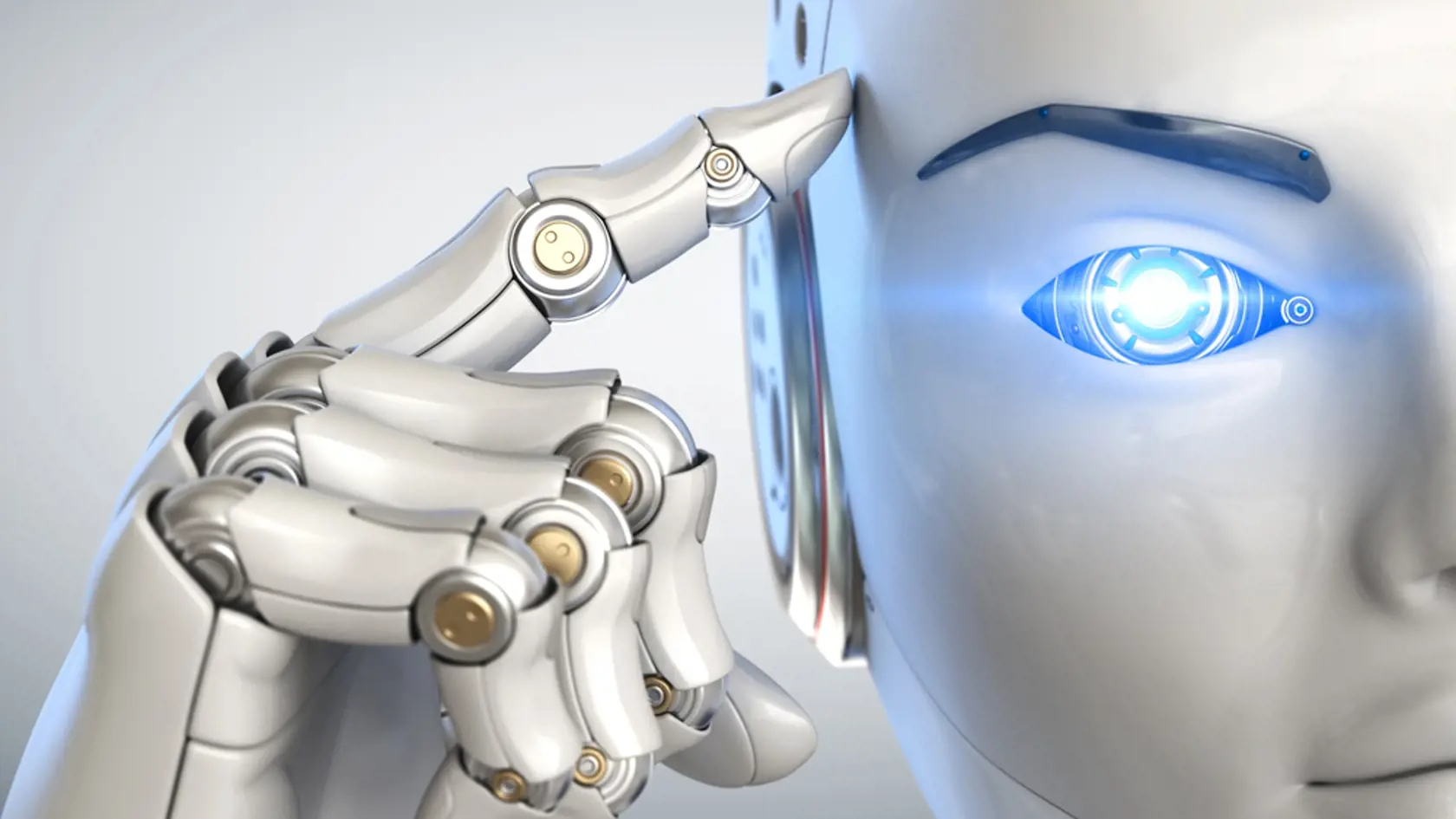 Robot,Holds,A,Finger,Near,The,Head.,3d,Illustration
