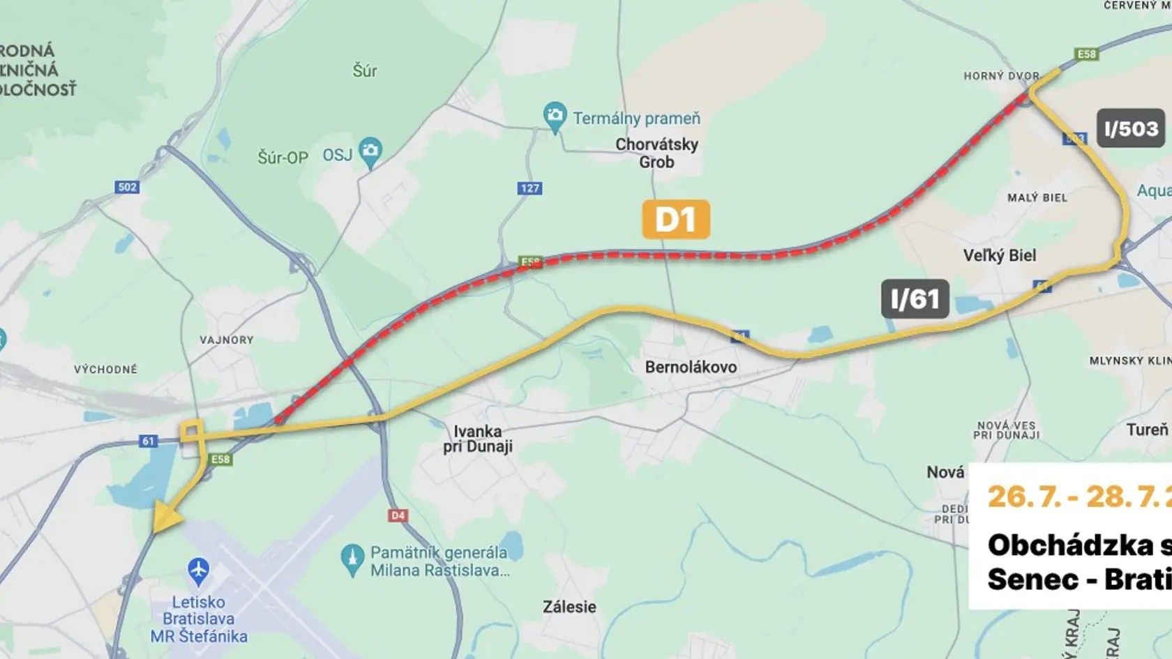 Obchádzka smer Senec - Bratislava 26. 7. - 28. 7. 2024
