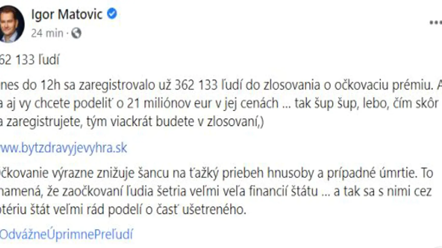 Igor Matovič - očkovacie lotéria