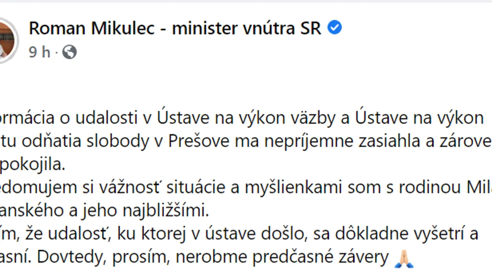 Reakcie politikov na pokus o samovraždu Milana Lučanského.