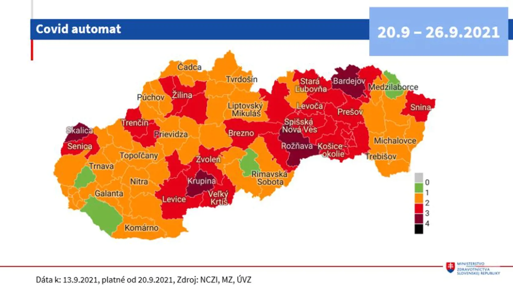Od pondelka 20. septembra budeme mať štyri bordové okresy.