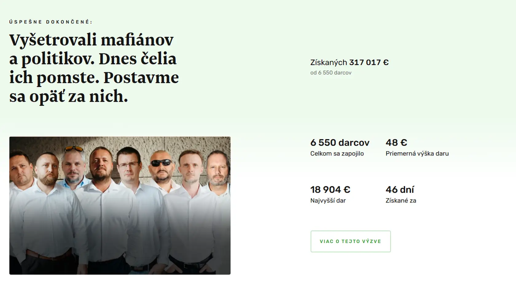 „Vyšetrovali mafiánov a politikov. Dnes čelia ich pomste. Postavme sa opäť za nich." Aj táto, v poradí druhá výzva na podporu tzv. čurillovcov na darcovskom portáli donio.sk sa skončila oveľa úspešnejšie ako tá prvá. Silne medailizovaní bývalý príslušníci zrušenej Národnej kriminálnej agentúry si prišli vďaka štedrým darcom na sumu  317 017 € - a to za 46 dní!