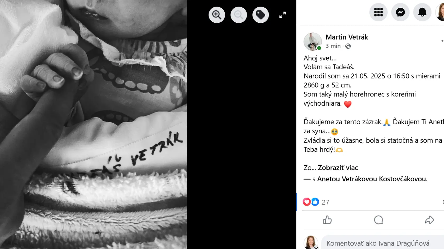 Spevák Martin Vetrák z La Gioia sa pochválil na FB radostnou novinkou.