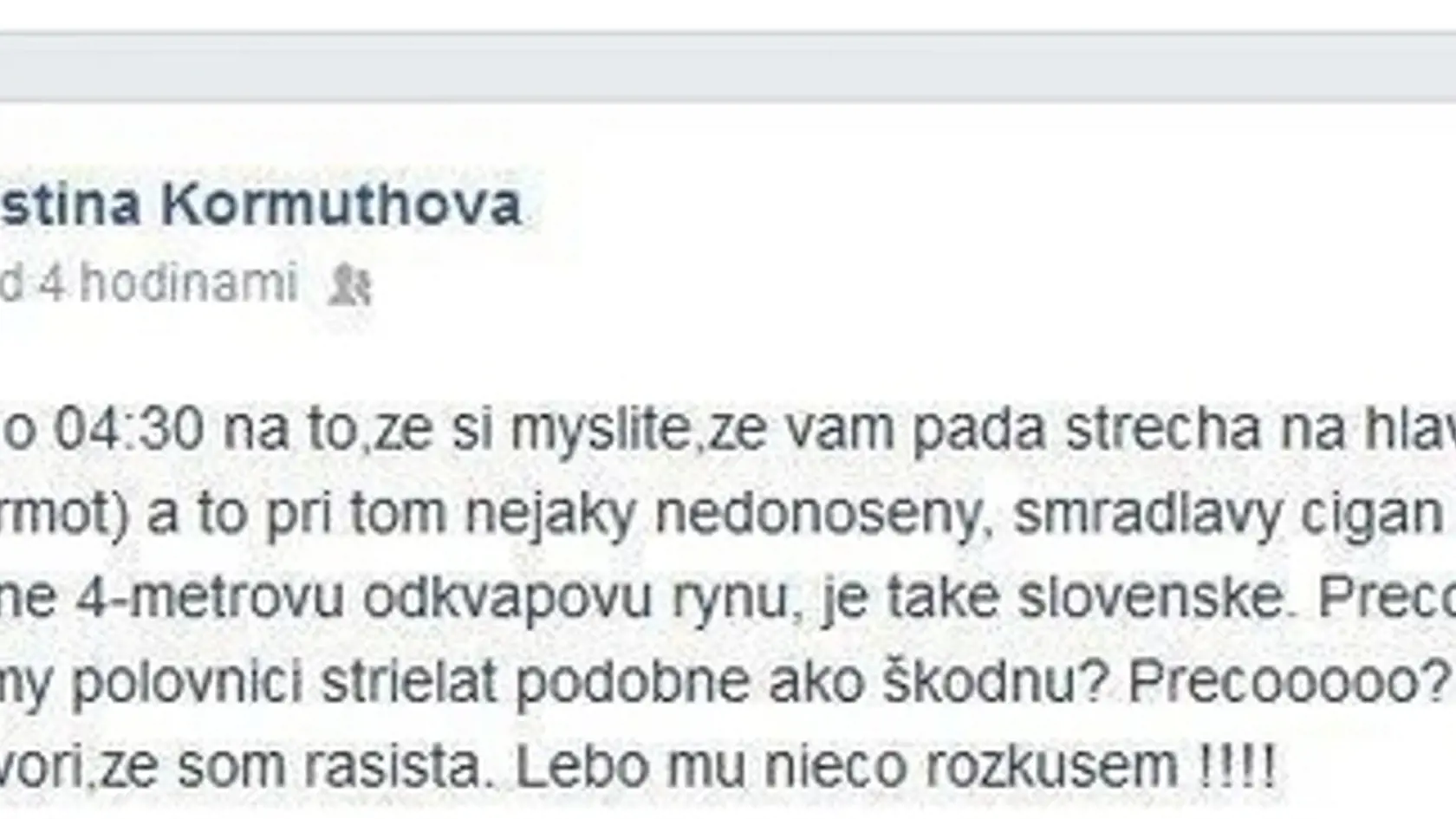 Inkriminovaný status Kristíny Kormúthovej