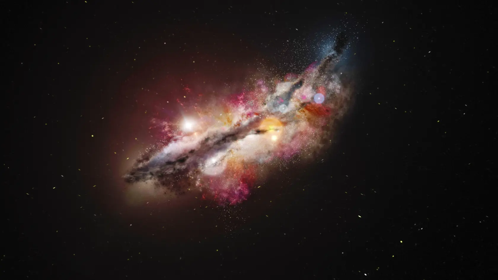 Umelecká vizualizácia. JADES-GS-z14-0 je najvzdialenejšia známa galaxia kozmu.