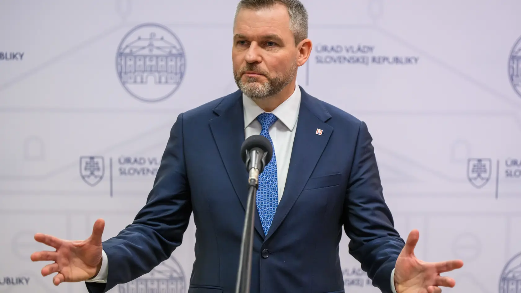 Na snímke prezident SR Peter Pellegrini hovorí po mimoriadnom zasadnutí Bezpečnostnej rady SR v Bratislave 23. januára 2025.