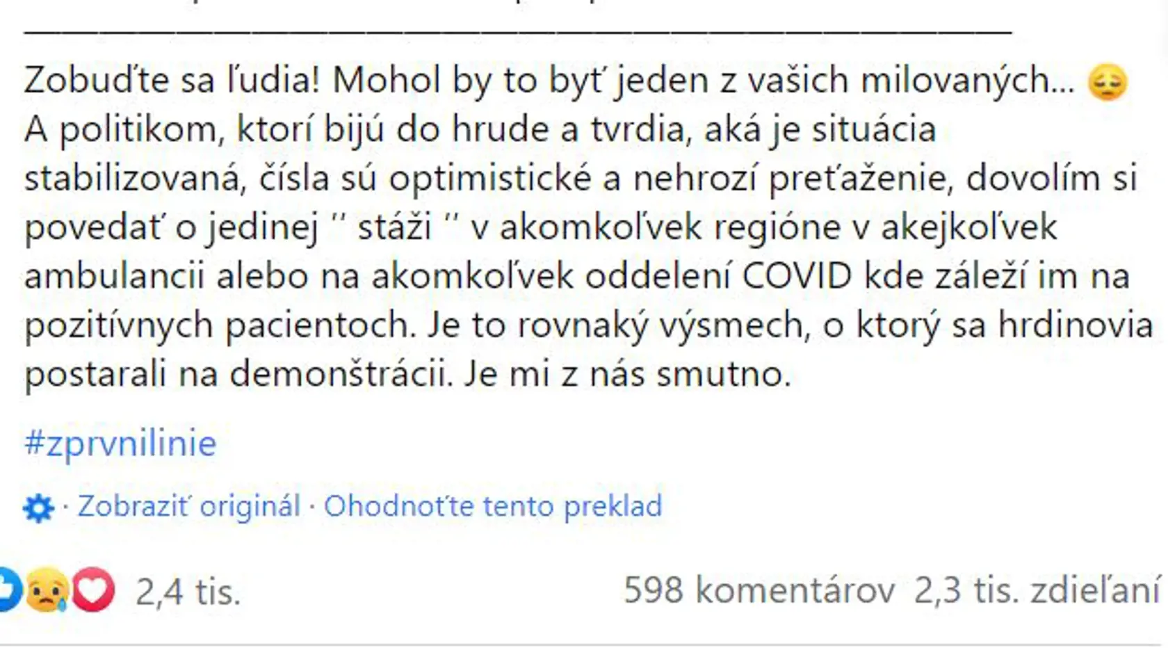 Veronika z Česka opísala posledné chvíle pacienta v nemocnici.