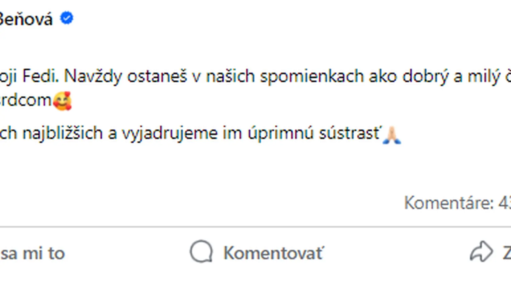 Beňová venovala exmanželovi Flašíkovi posledný odkaz do neba.
