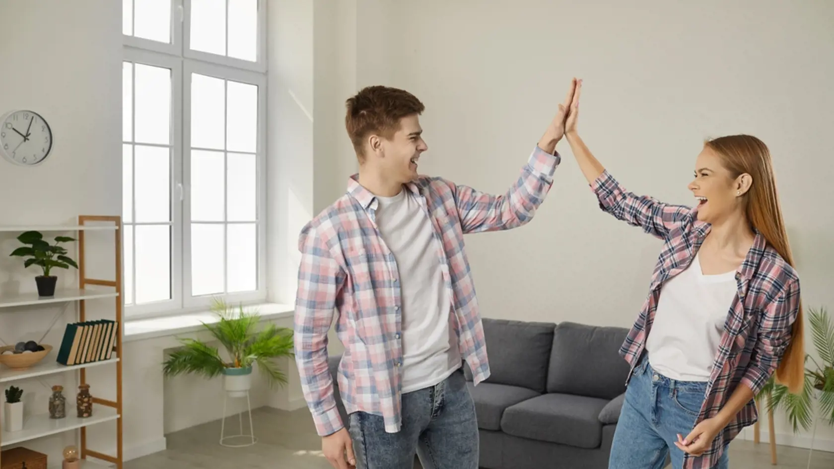 Good,Job.,Well,Done.,Excited,Young,Couple,Give,Each,Other