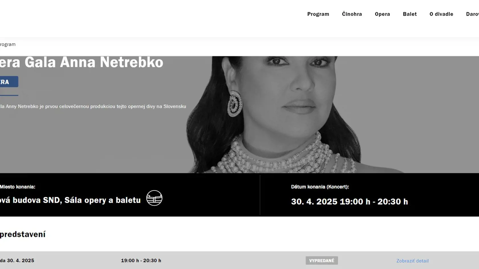 Slovenské národné divadlo od soboty 8. februára hlási, že koncert Anny Netrebko je vypredaný, predaj lístkov pritom divadlo spustilo iba deň predtým, teda v piatok 7. februára 2025. 