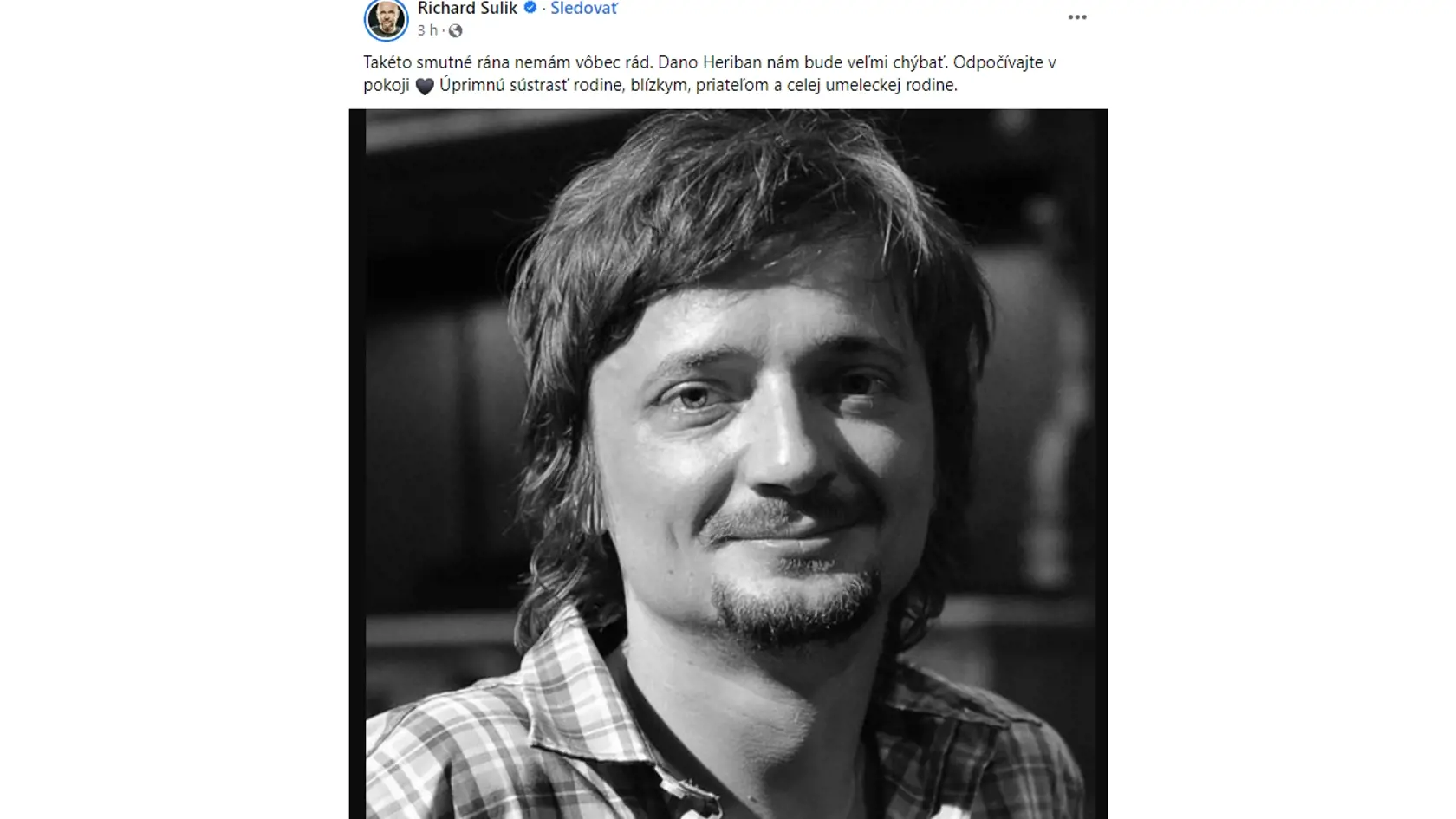 Za zosnulým hercom Danom Heribanom († 43) smúti aj líder SaS Richard Sulík.