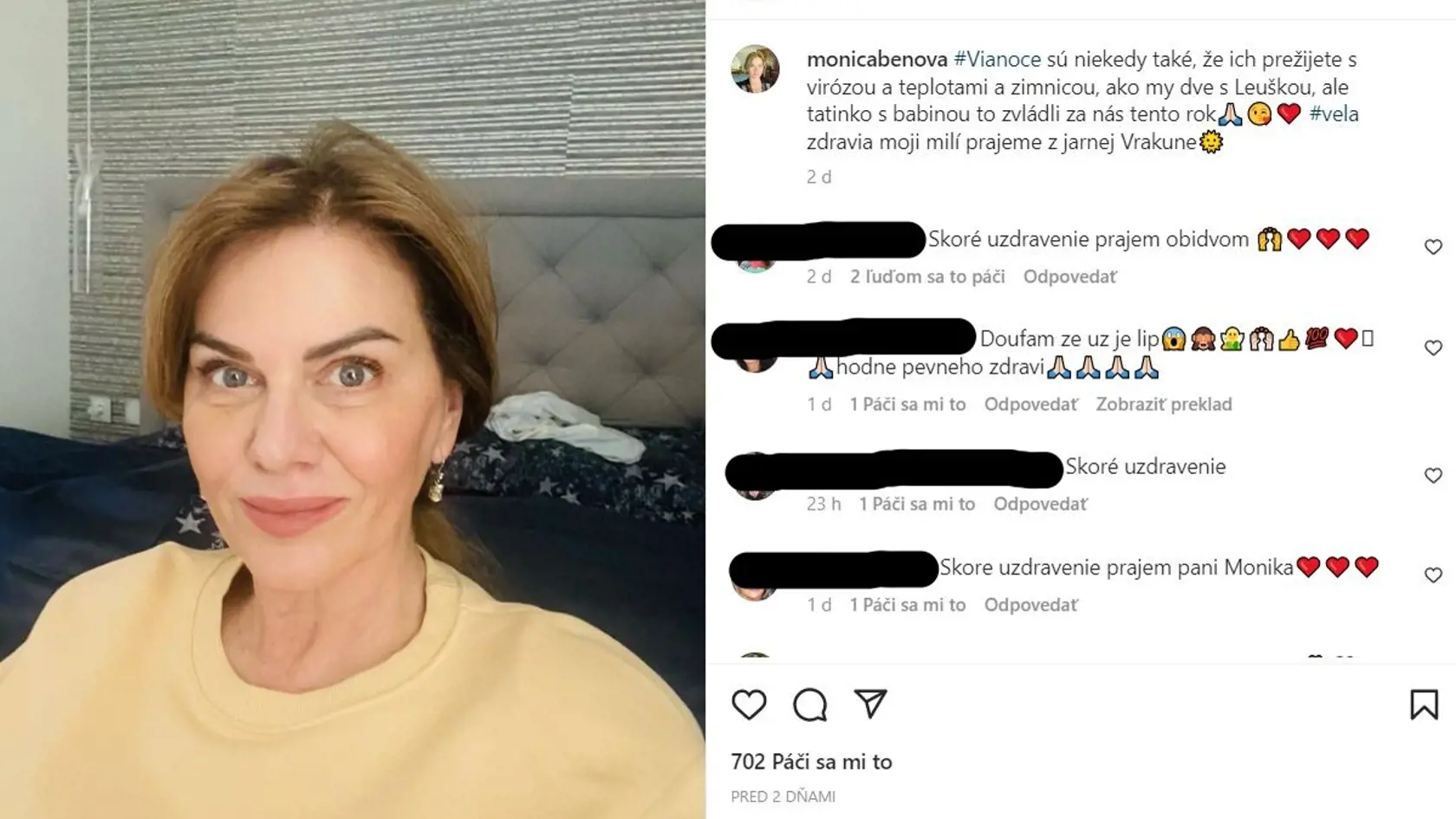 Europoslankyňa Monike Beňová prezradila, že ju počas Vianoc postihla choroba. Od fanúšikov okamžite dostala podporné reakcie.