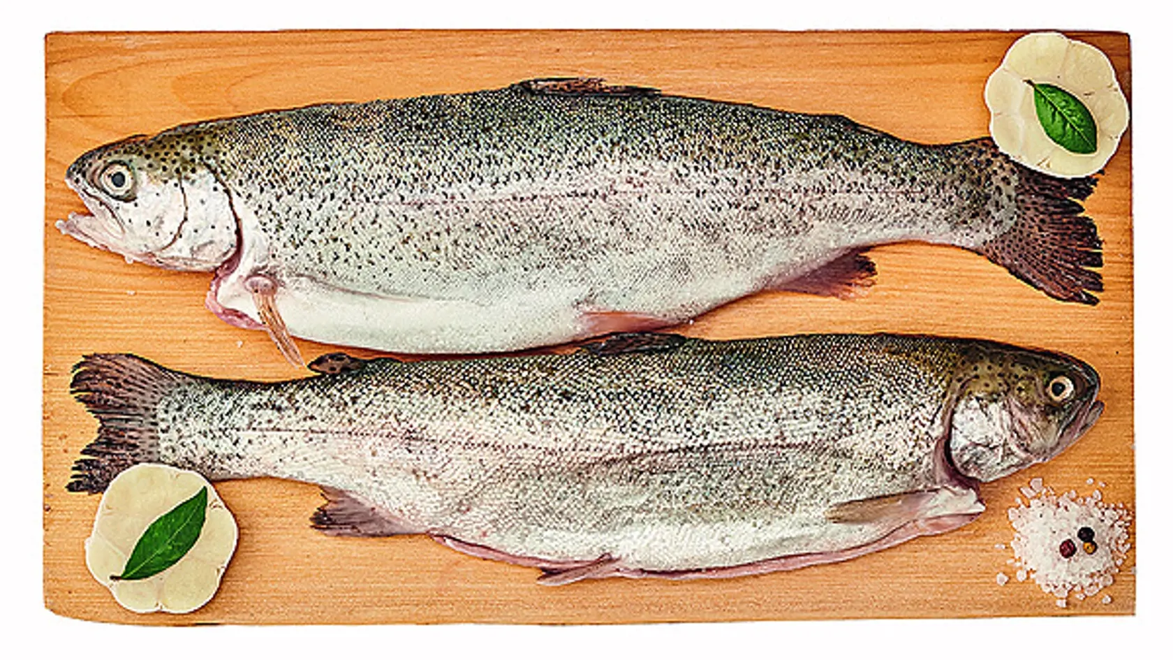 Pstruh dúhový, zľava 27 %, cena po zľave za 100 g 0,70 eura.