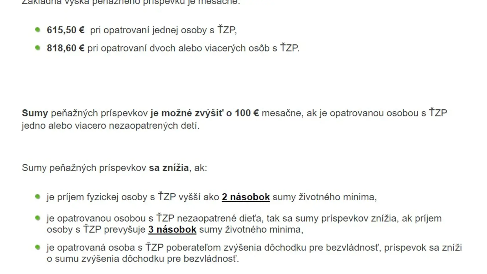 Aké sú sumy príspevku na opatrovanie.