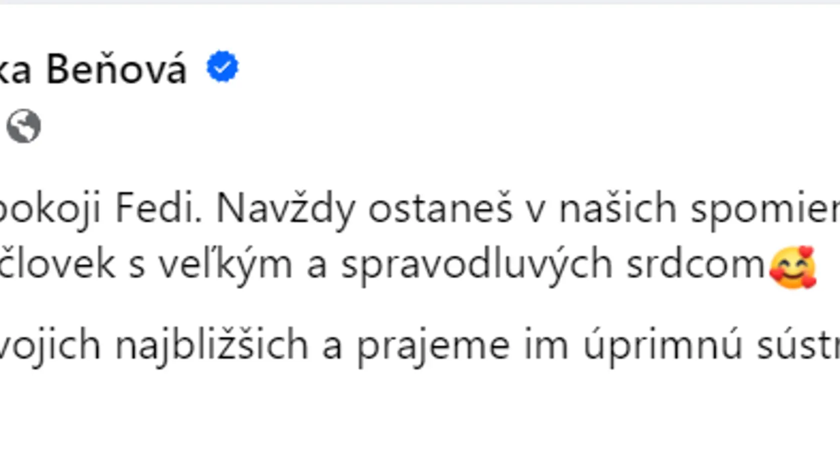 Dojemný status Beňovej po úmrtí Fedora Flašíka.