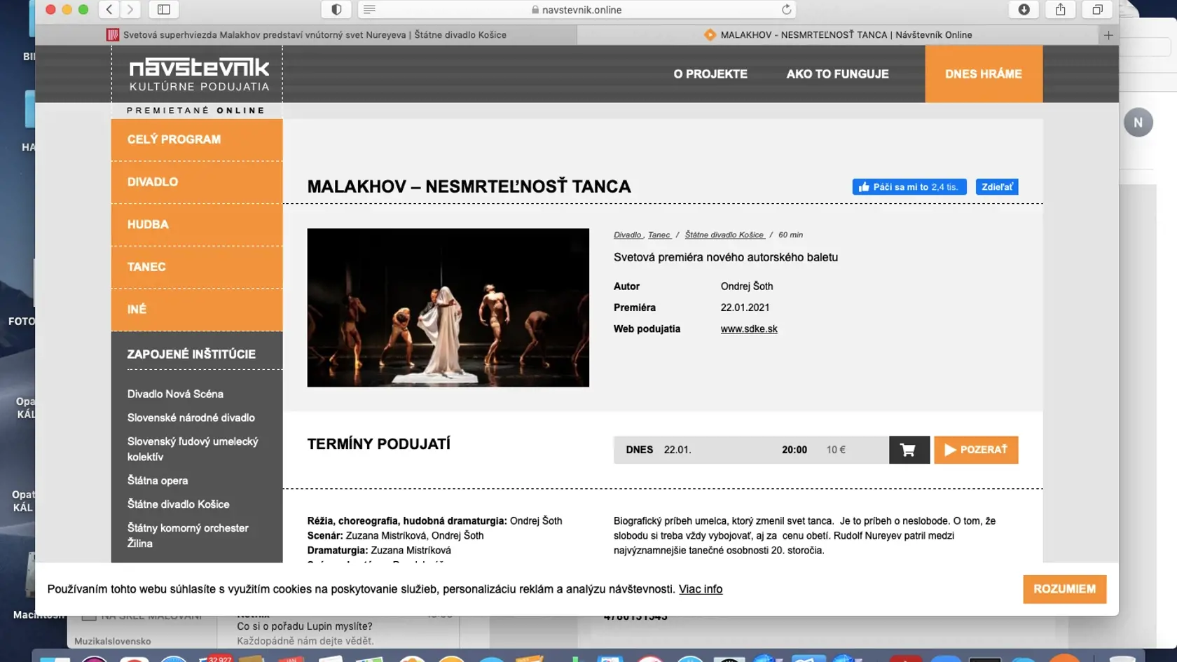 Predstavenie svetovej premiéry Malakhov - Nesmrteľnosť tanca sa realizovalo pred prázdnym hľadiskom, online.