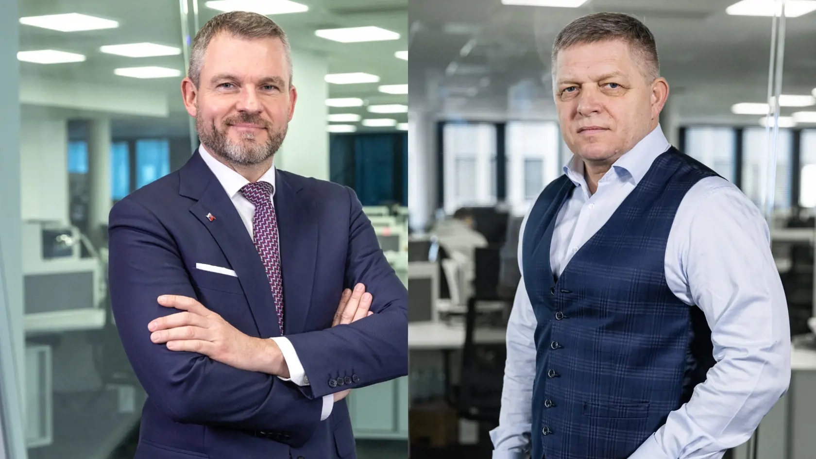 Líder strany Hlas Peter Pellegrini (vľavo) a šéf Smeru Robert Fico (vpravo) boli kedysi v jednej strane a teraz bojujú o podobného voliča.