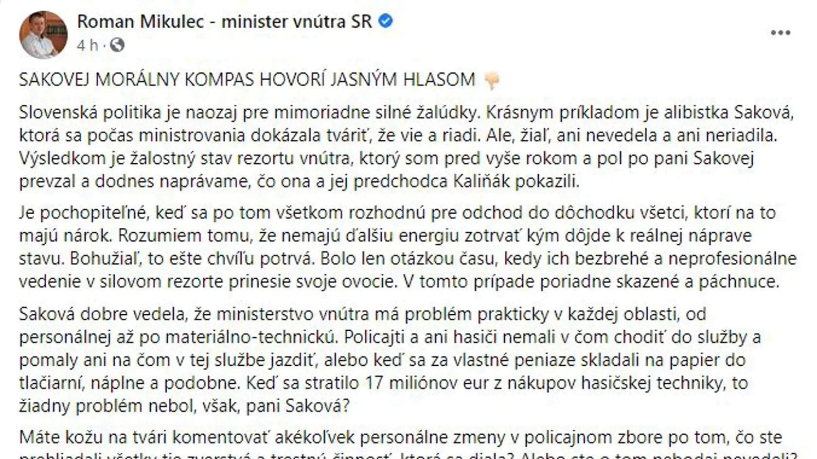 Status Romana Mikulca k slovám Denisy Sakovej – časť 1/3.