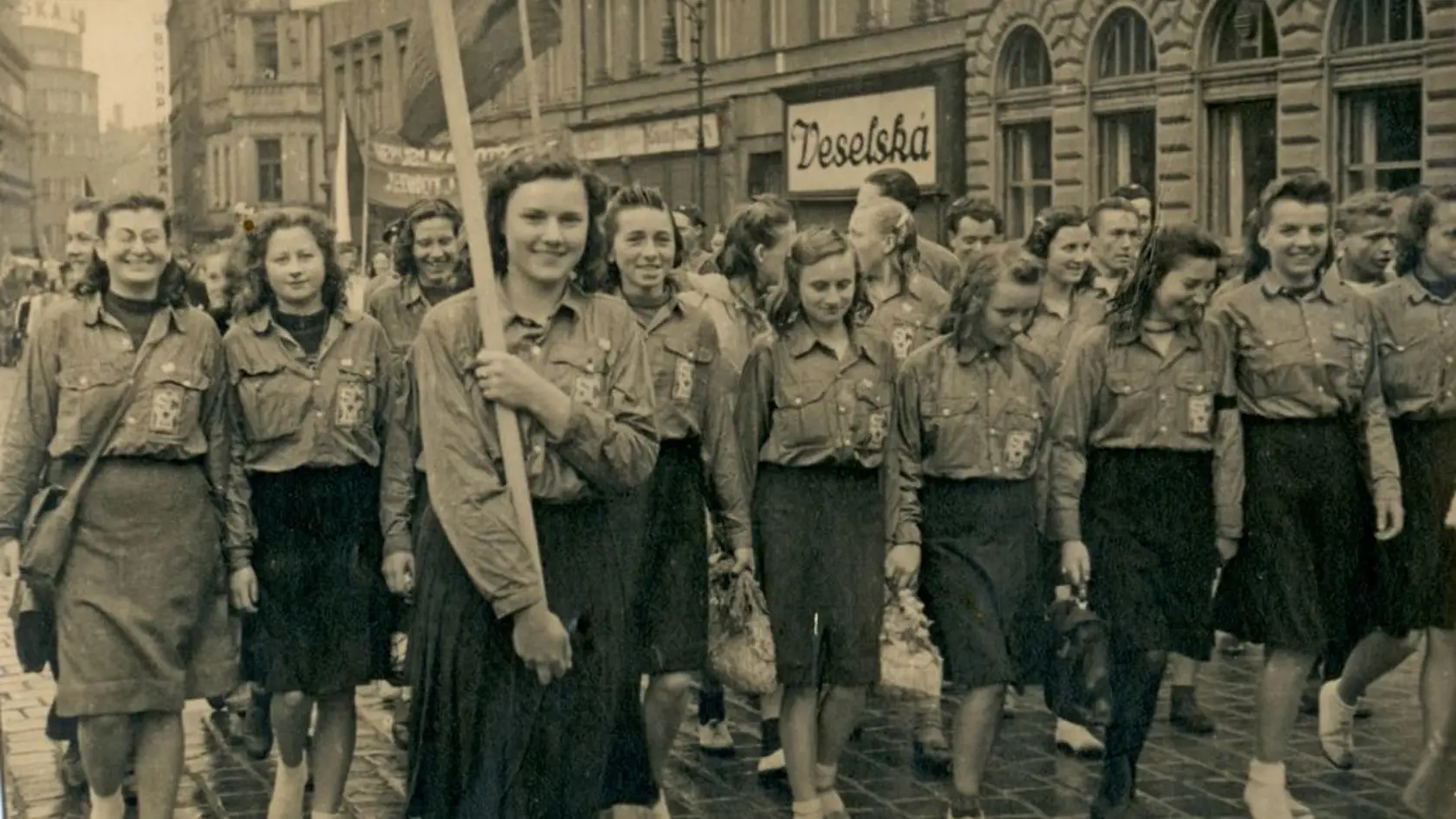 Prague,,Czechoslovakia,,Circa,1950,-,Youth,March,In,Communist,Czechoslovakia