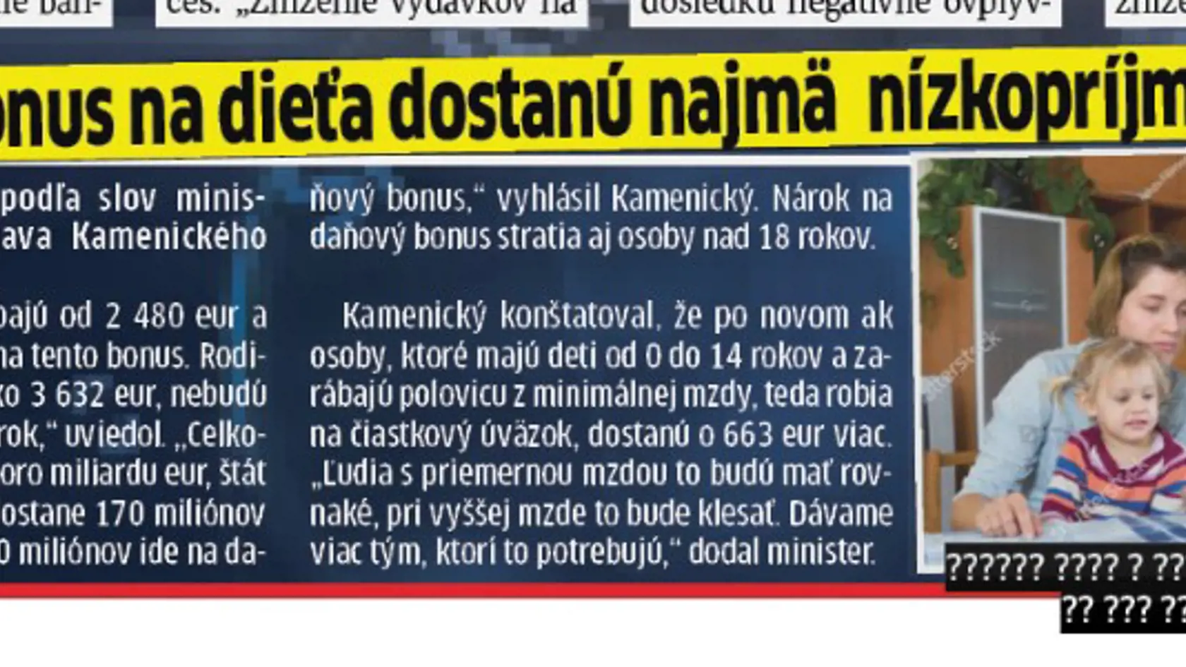 Daňový bonus na dieťa bude nižší.